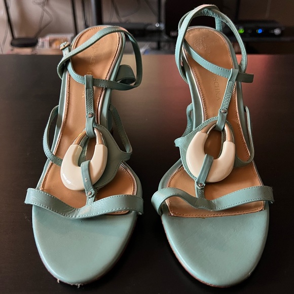 “Badgley Mischka” Turquoise Sandal Wedges - Picture 3 of 4